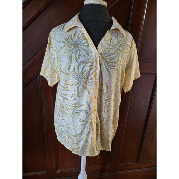 Sag Harbor Petite Womens Button-Up Shirt Size PL Yellow & White Floral Print - Picture 1 of 7
